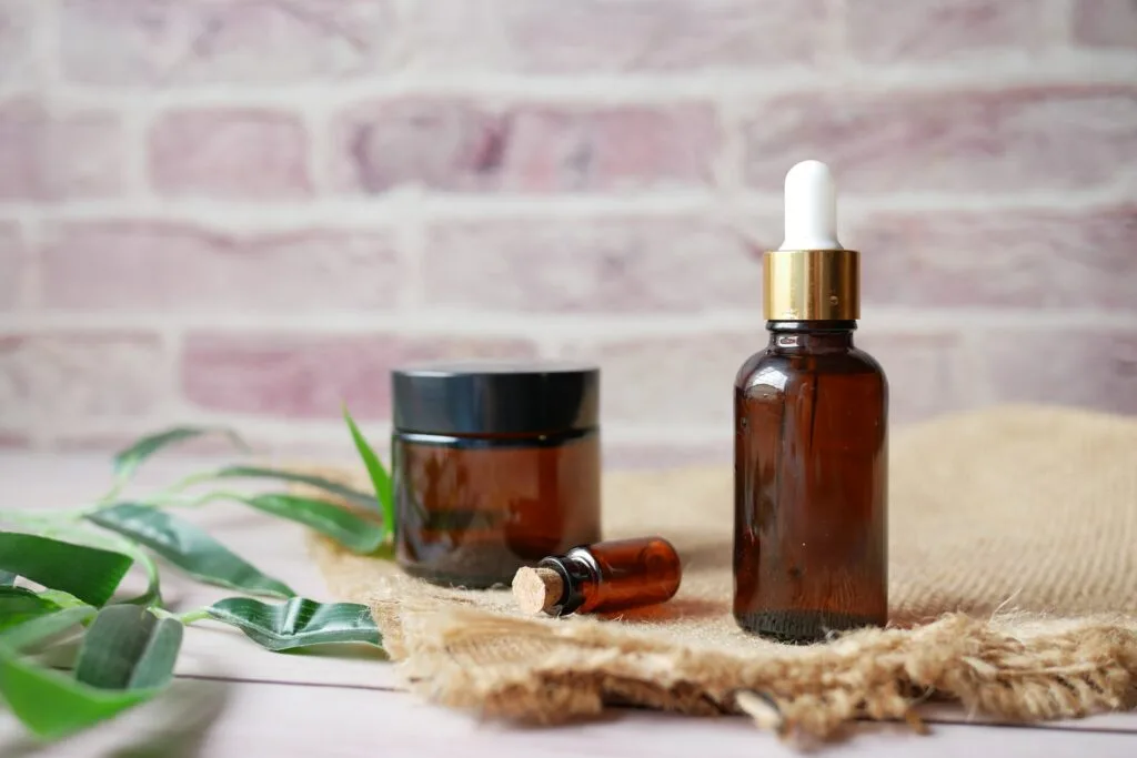 Skincare products on a minimalist background