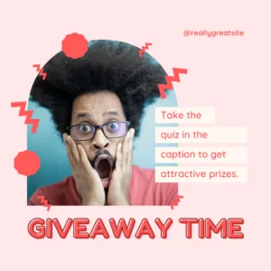 Instagram post announcing a giveaway with quiz completion as the entry mechanic