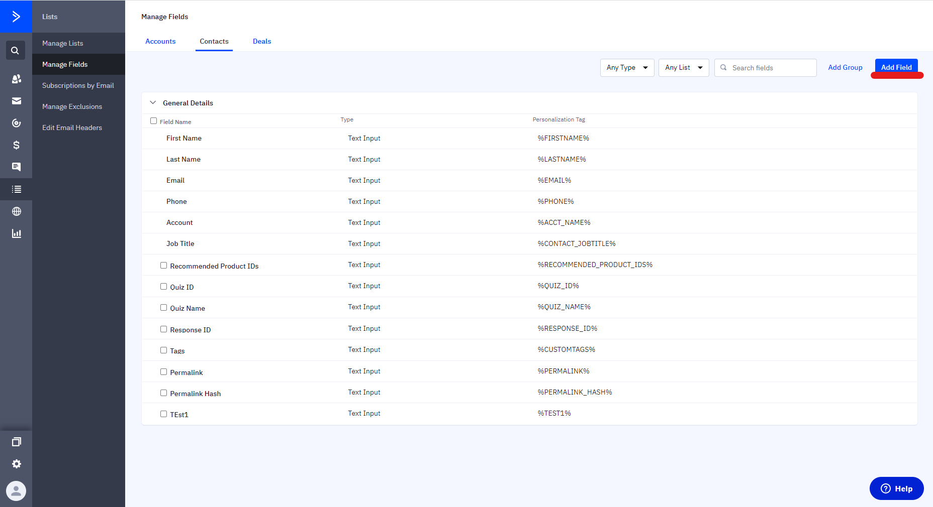 Adding a new custom field in ActiveCampaign