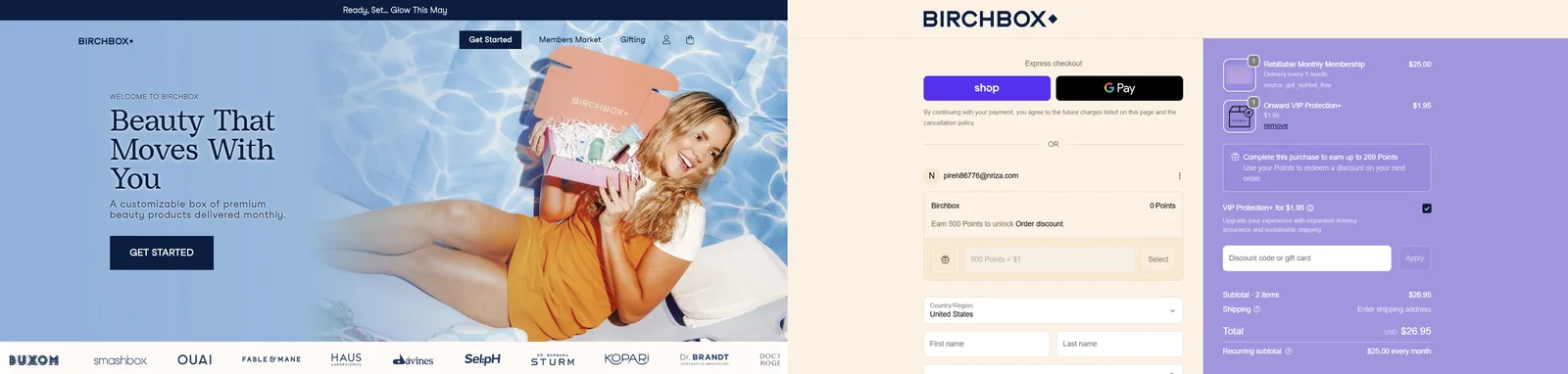 Birchbox beauty-profile subscription funnel
