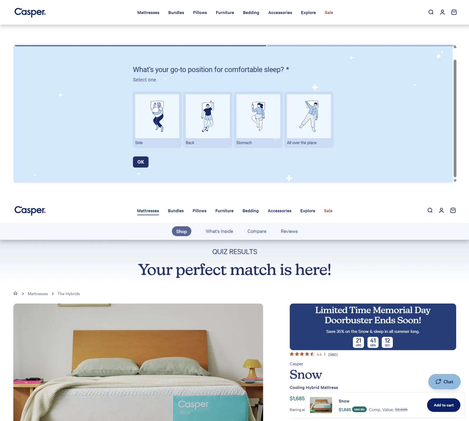 Casper sleep quiz funnel