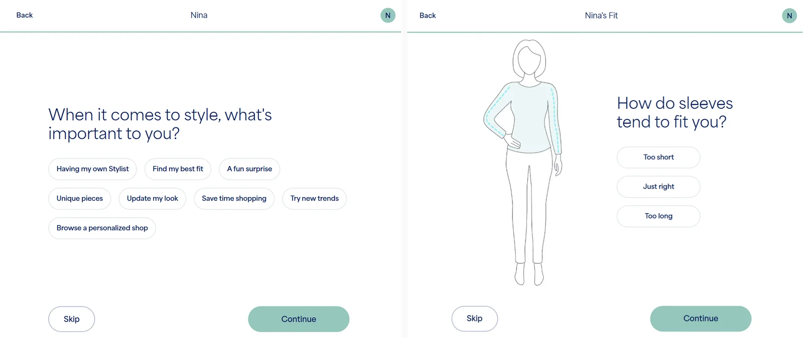 Stitch Fix style profile funnel