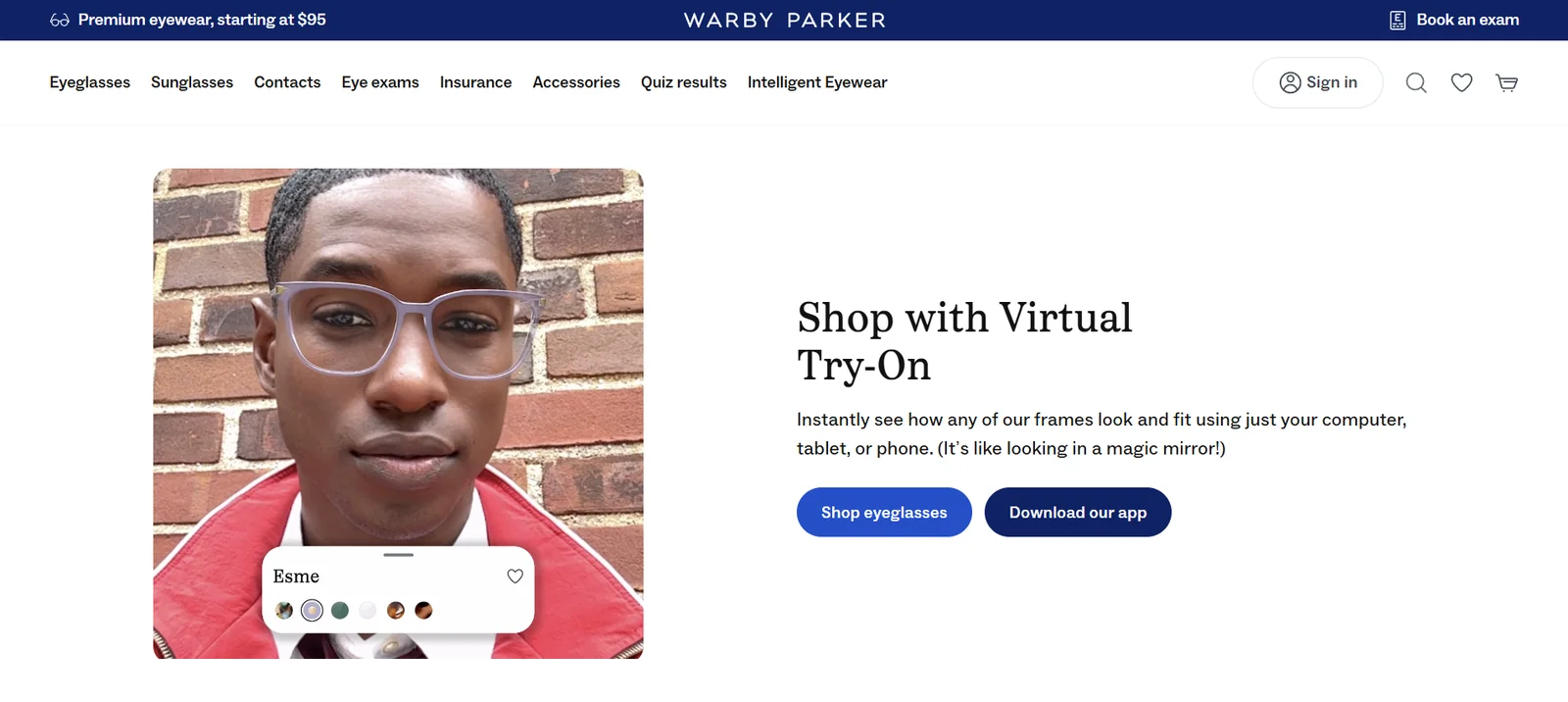 Warby Parker virtual try-on AR experience