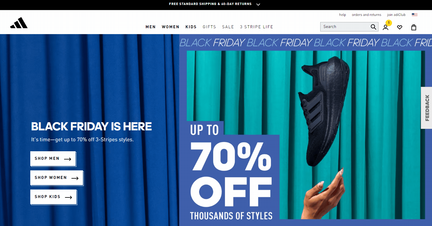 search bar on adidas site