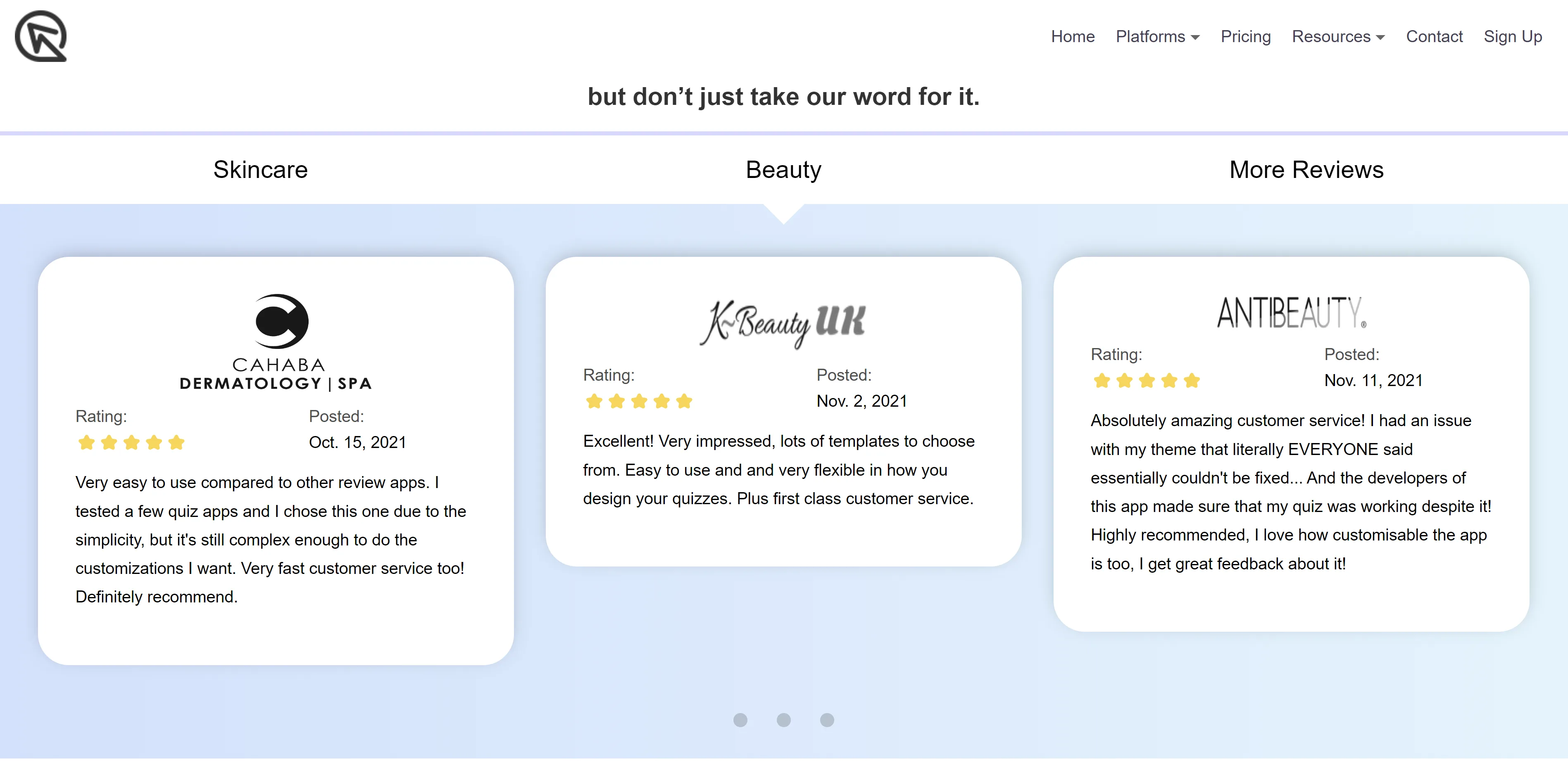 website testimonials page