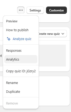 Accessing the Analytics dashboard from the quiz menu