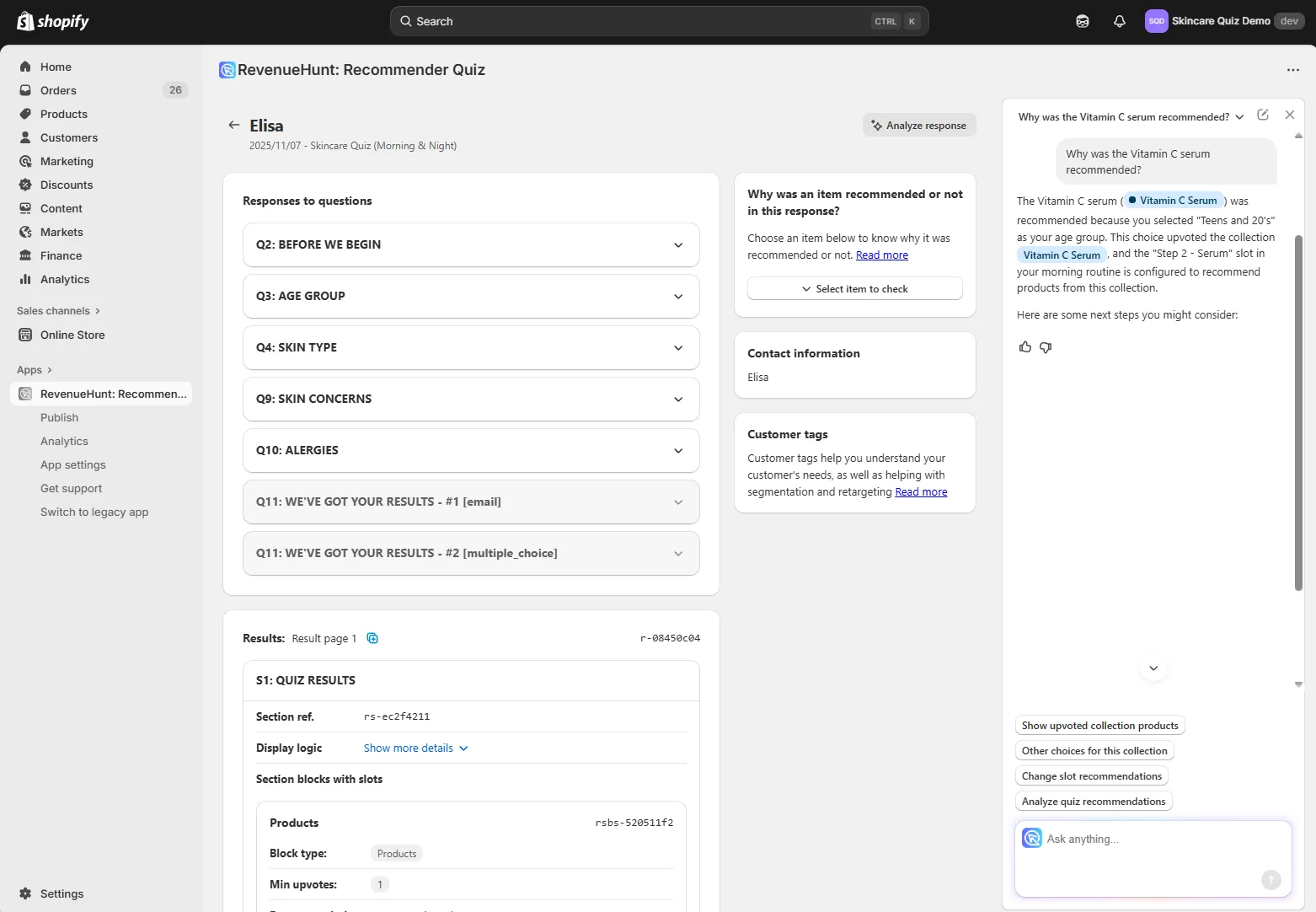 Analyze Response panel with Quiz Copilot AI explanation