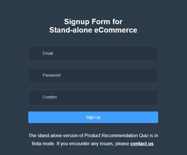 RevenueHunt dashboard sign-up page for creating a Standalone account