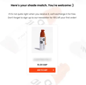 A screenshot of a quiz results page recommending one product