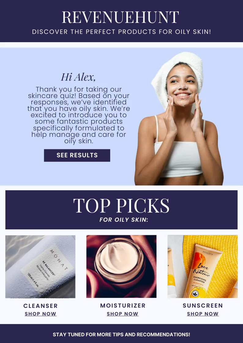 Sample Mailchimp email template introducing oily-skin product recommendations
