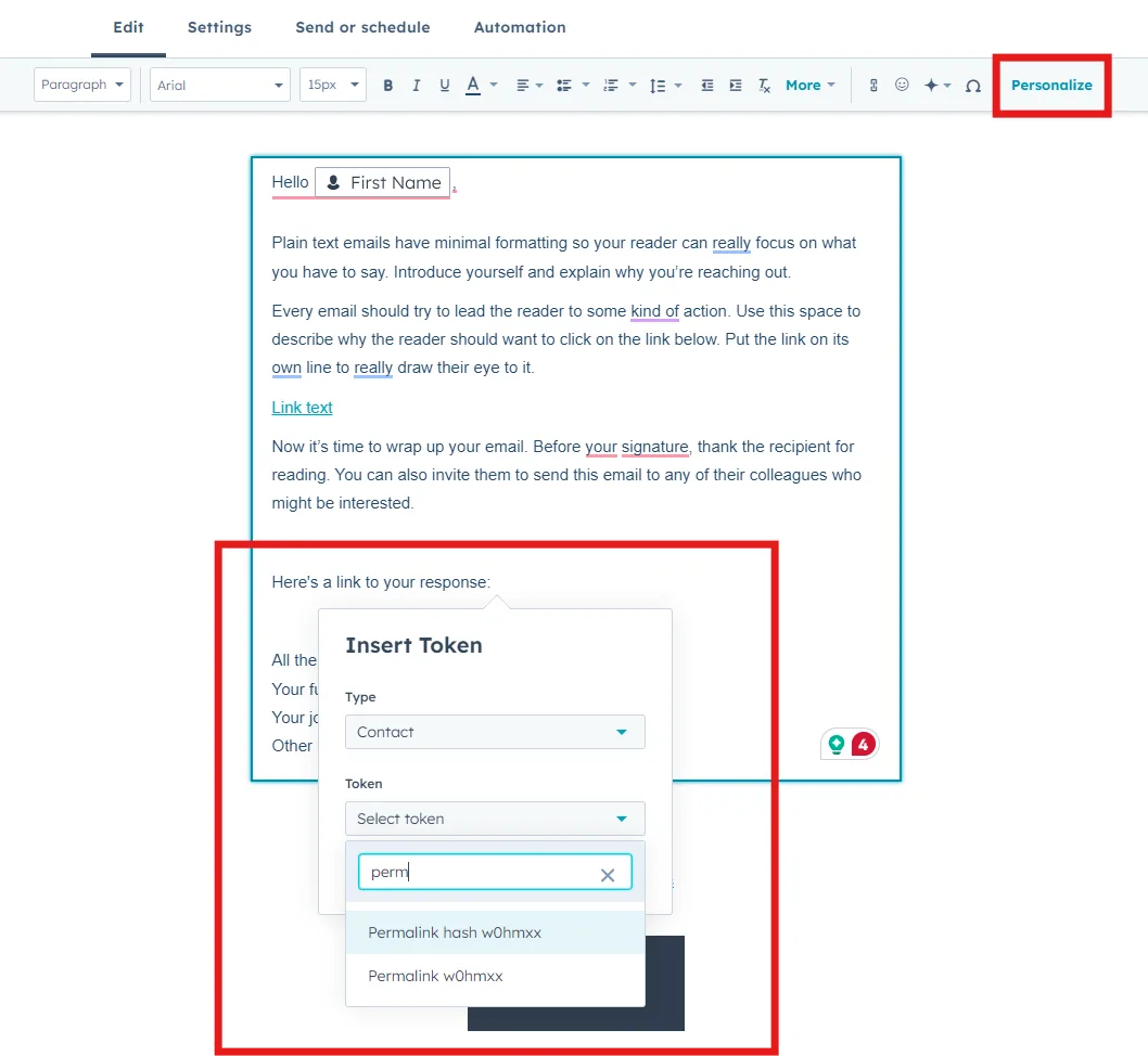 Personalization Token picker