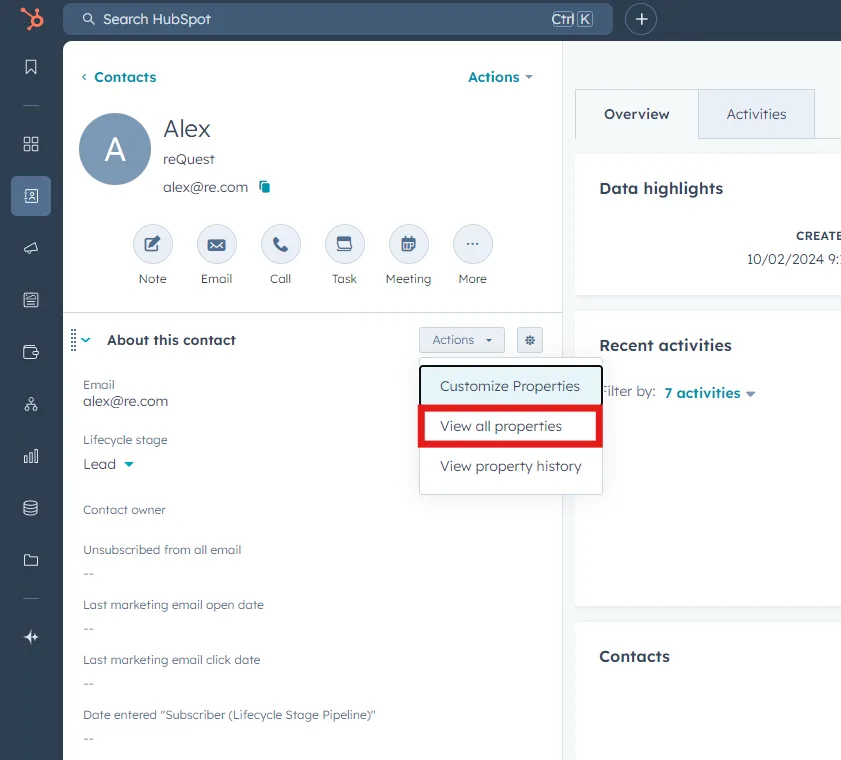 Custom quiz properties on a HubSpot contact