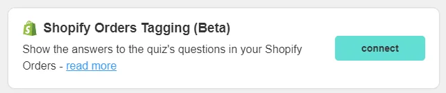 RevenueHunt Connect tab showing the Shopify Orders Tagging integration toggle