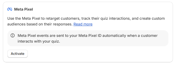 Meta Pixel section in the Integrations tab