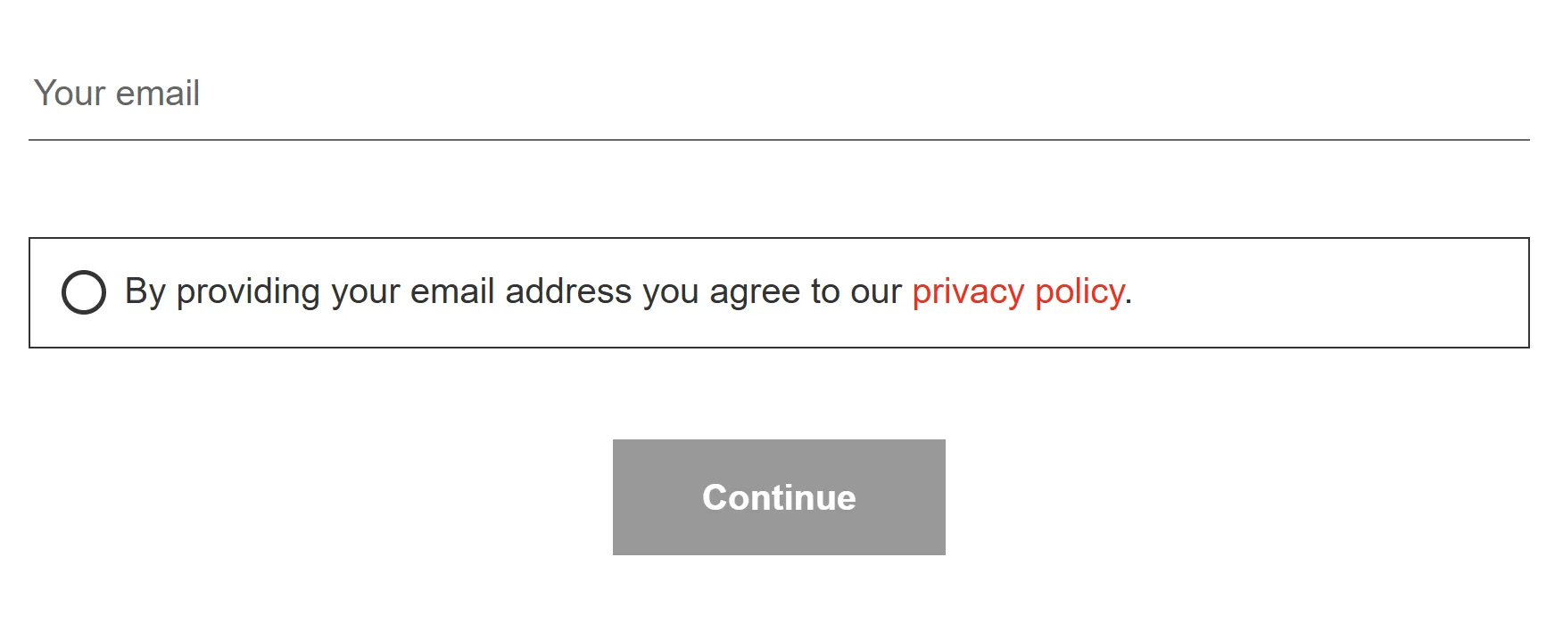 Consent question showing a link to the brand's privacy policy below the yes/no choice
