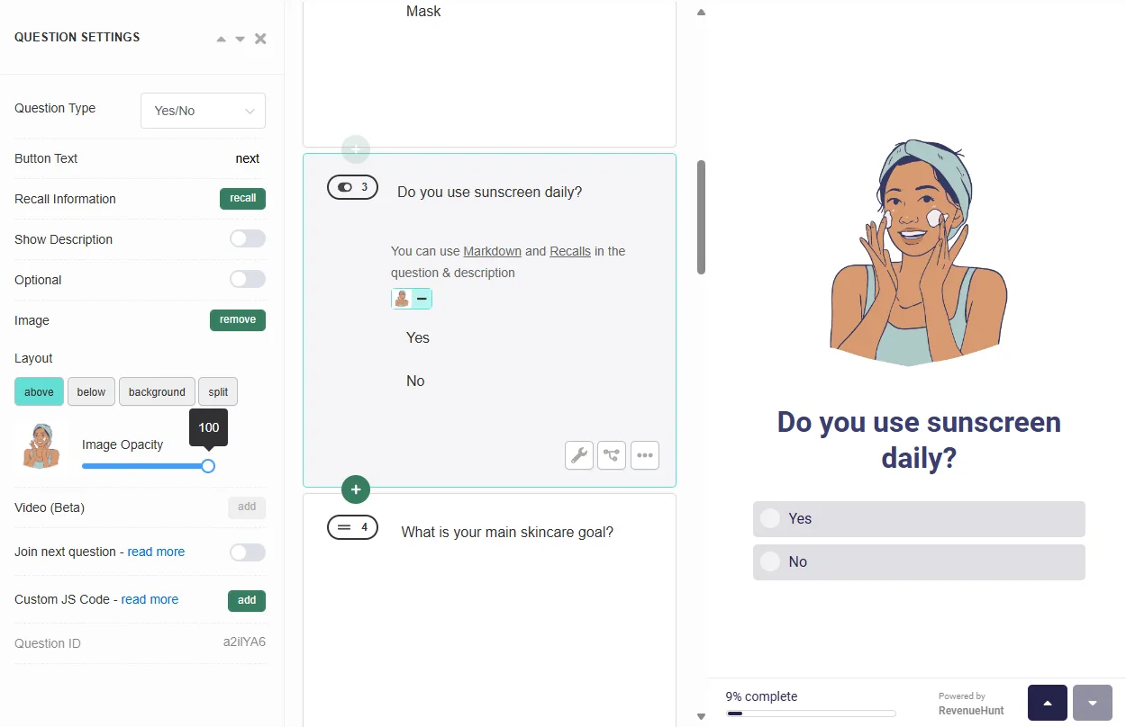 Quiz Builder Yes/No slide with two clickable options