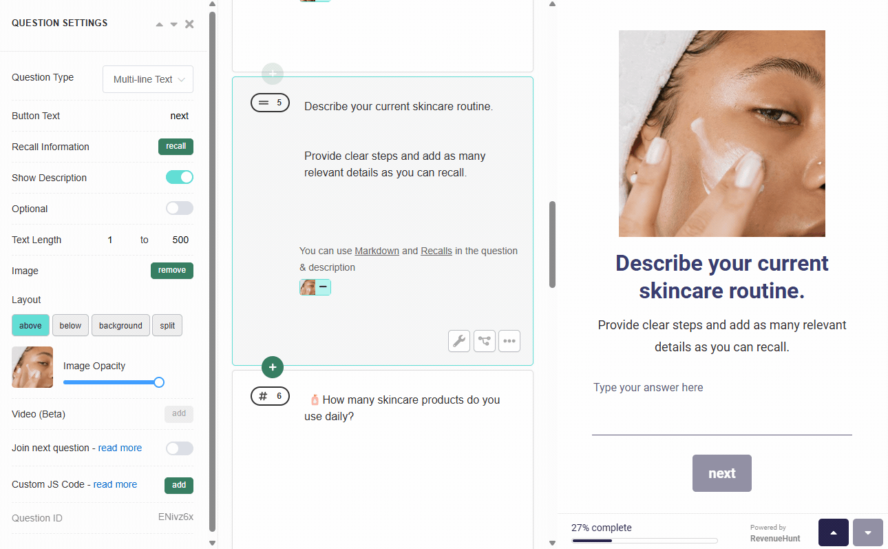 Quiz Builder Multi-line Text slide with a multi-line text area for longer responses