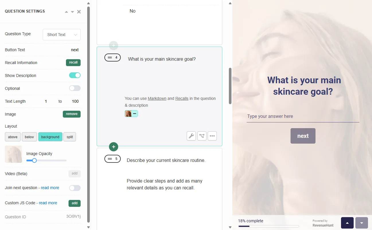 Quiz Builder Short-text slide with a single-line text input field