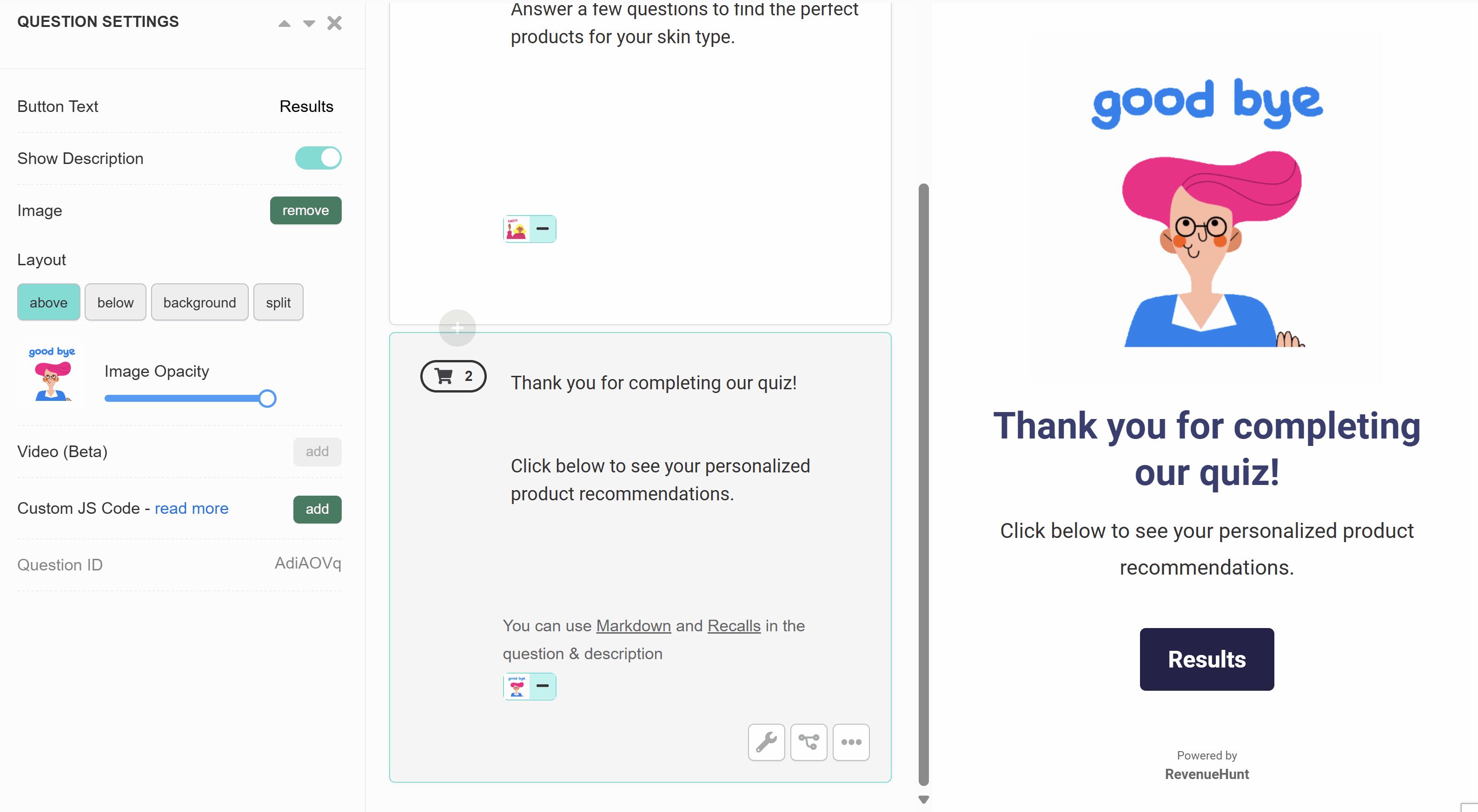 Quiz Builder Thank You Message slide with closing text and the See Results button