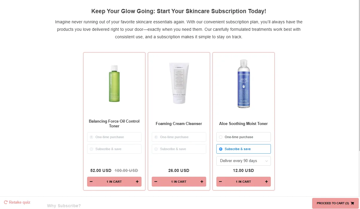 Quiz results page showing subscription option