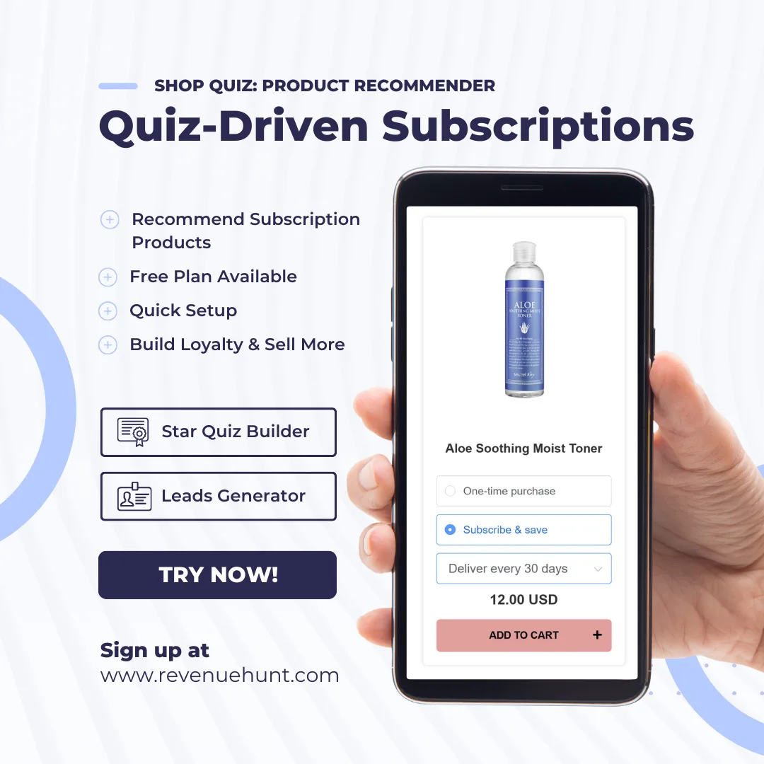 Product quiz subscriptions