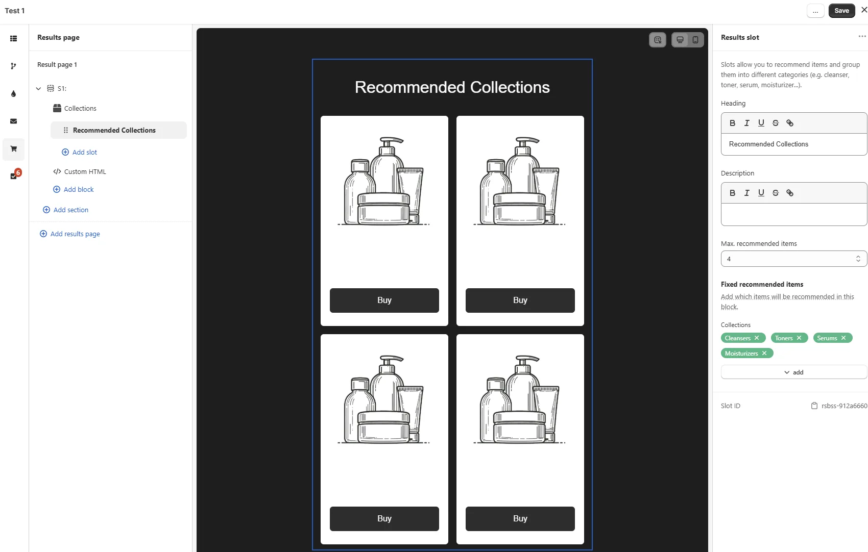 Collection recommendation block on the BFS results page