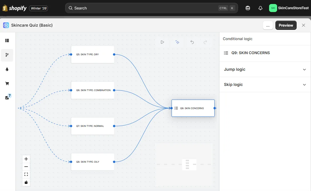 Drag-and-drop conditional logic editor in BFS