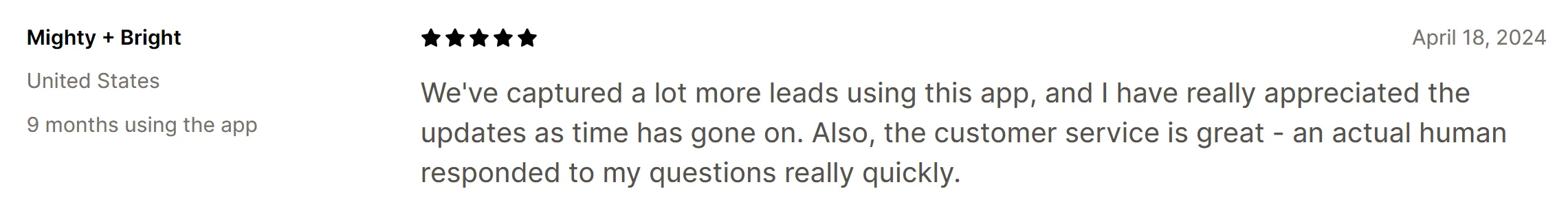 Mighty + Bright merchant review on increased lead capture via the quiz