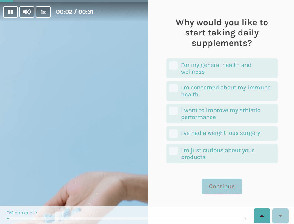 Quiz slide with a background video playing behind the question text