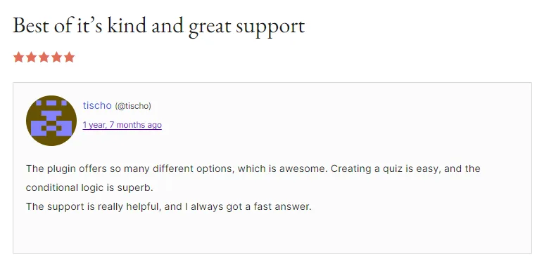 WooCommerce merchant review by tischo on the breadth of plugin options