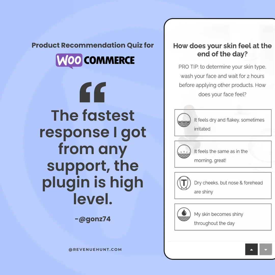 WooCommerce store reviews banner showing the 5.0 star rating and quiz plugin branding