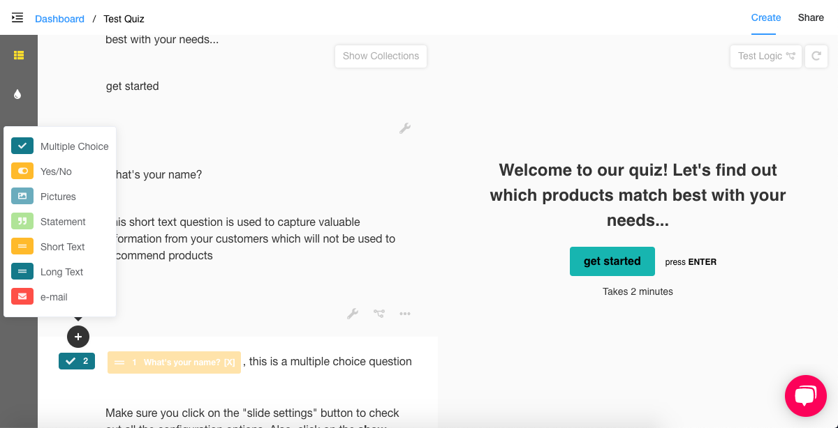 add new question product recommendation quiz