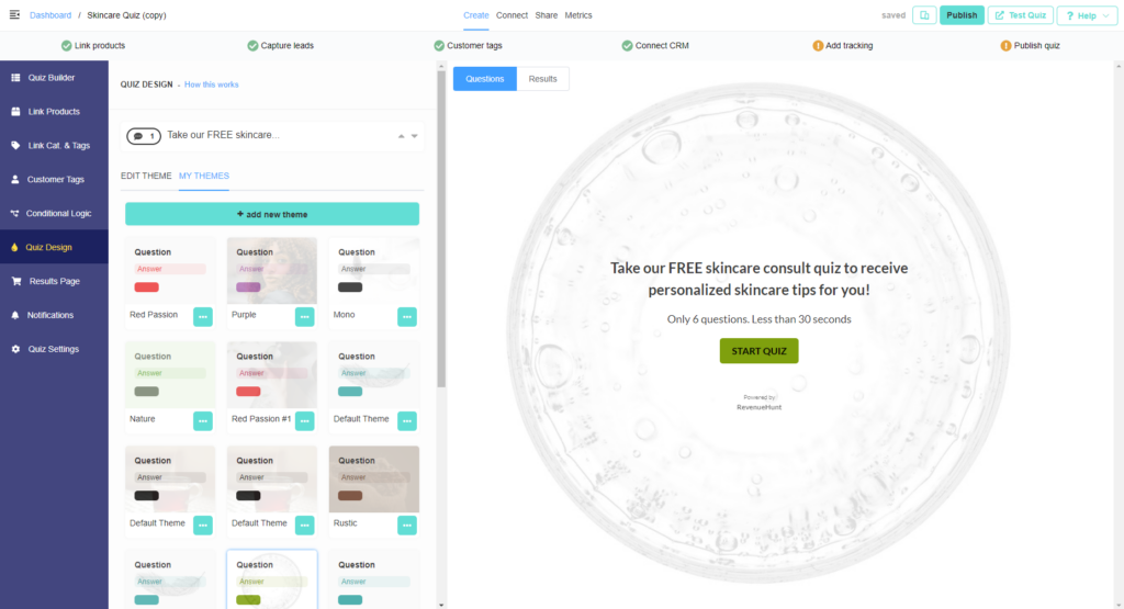 Customize the quiz design RevenueHunt