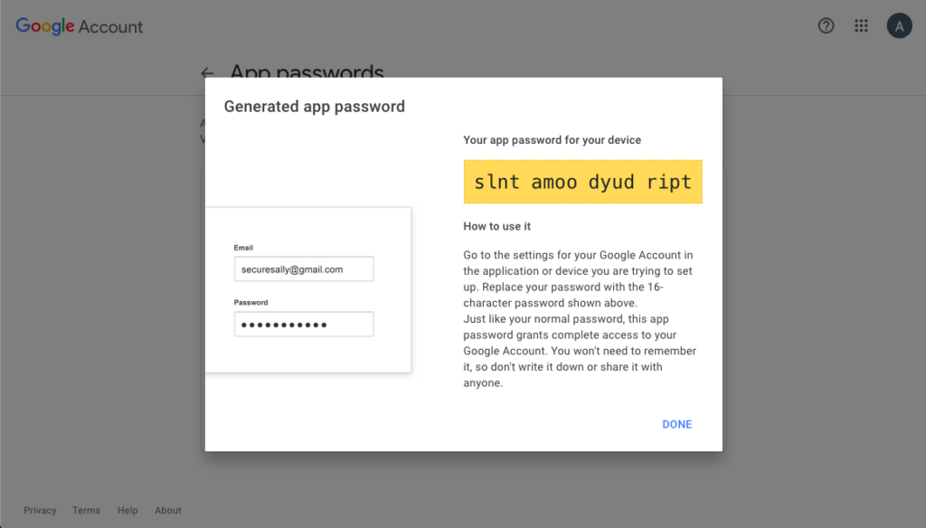 copy app password