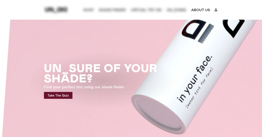 "A landing page of a beauty business with a CTA for taking the quiz